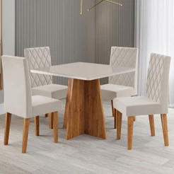 Mesa de Jantar 4 Lugares Evah com Vidro - Viero Móveis
