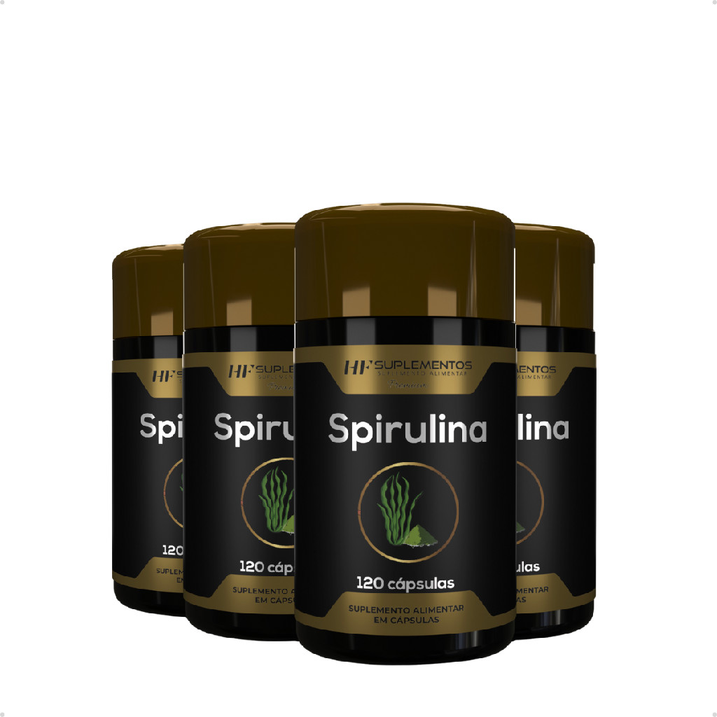Kit 4 Potes Spirulina 120 cápsulas HF Suplementos – Energia e bem-estar natural!