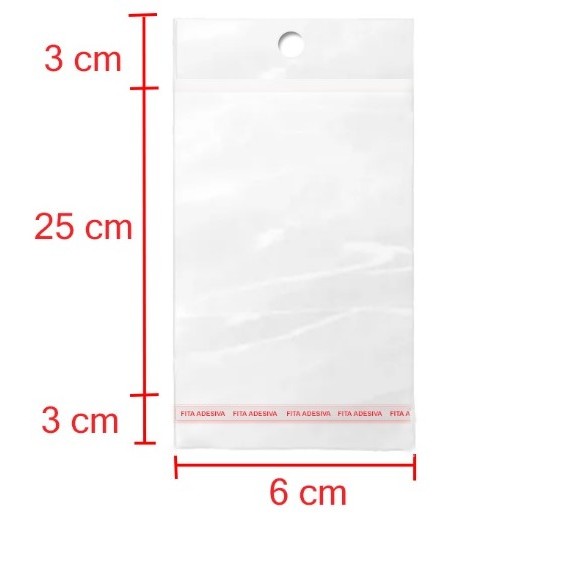 Saco Adesivado com Solapa e Furo 6x25+3 BOPP - Transparente