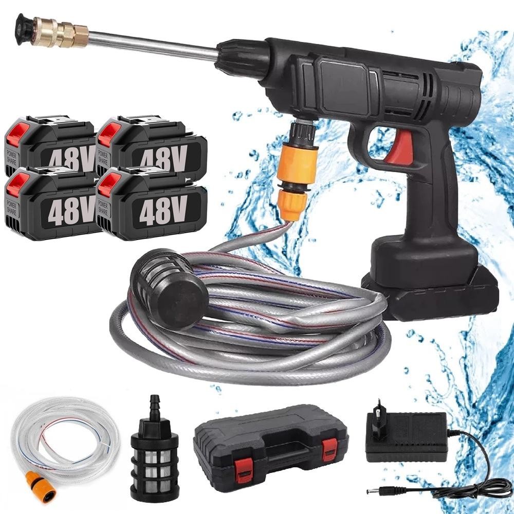 Lavadora de Alta Pressão Portátil Recarregável 48V com Pistola de Jato de Água Ideal para Limpeza de Veículos, Jardins