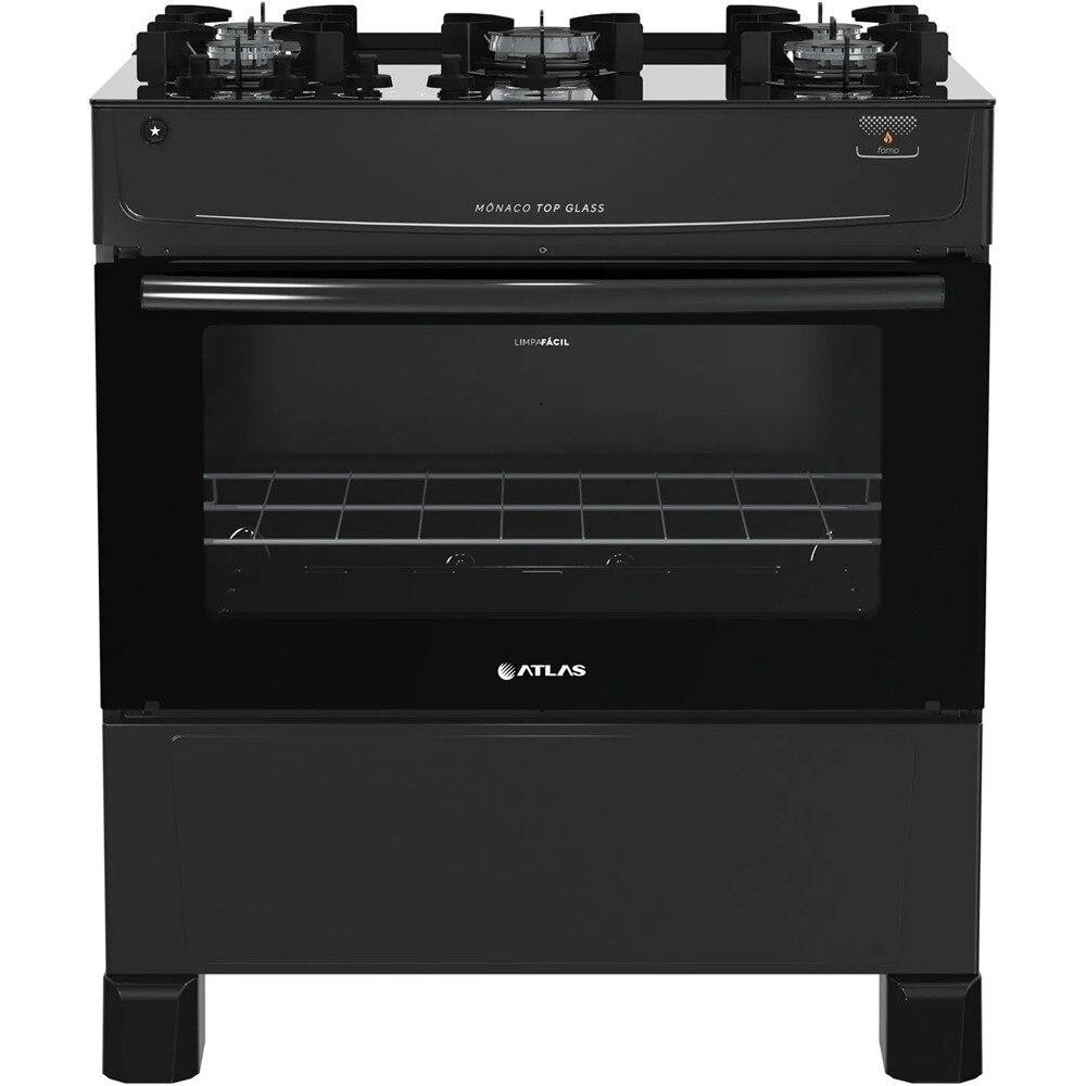 Fogão 5 Bocas Atlas Mônaco Top Glass com Acendimento Automático e Mesa de Vidro, Preto em Oferta na Shopee