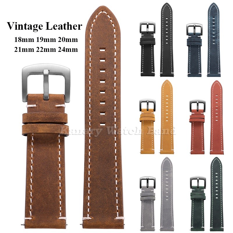 Pulseira De Relógio De Couro Genuíno Vintage 18mm 19mm 20mm 21mm 22mm 24mm Retro Fosco Liberação Rápida Universal Mascul em Oferta na Shopee