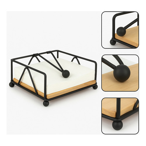 Porta Guardanapo de Papel Grande com Peso Suporte 18x18 Preto Fosco de Mesa de Metal e Madeira em Oferta na Shopee
