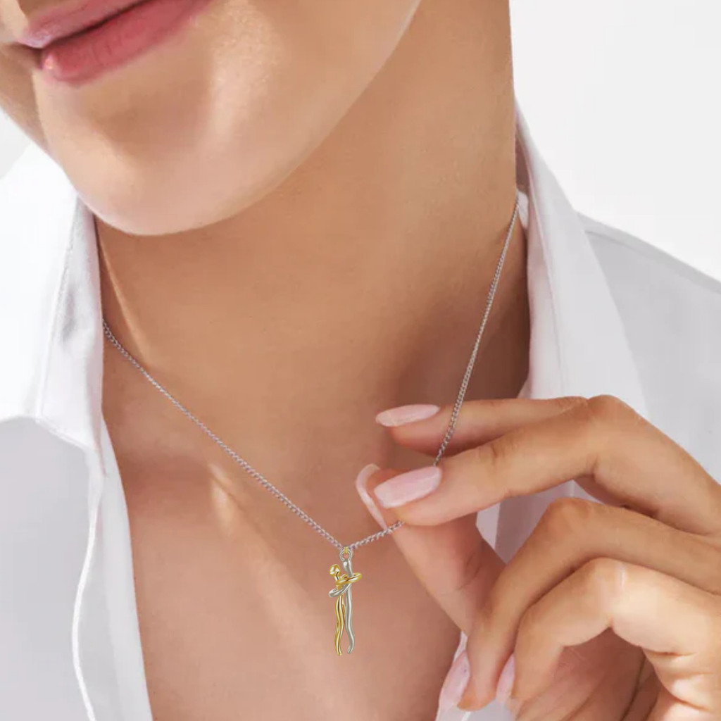 Colar Pingente Abraço Banhado Ouro 18k Caixa Presente Veludo