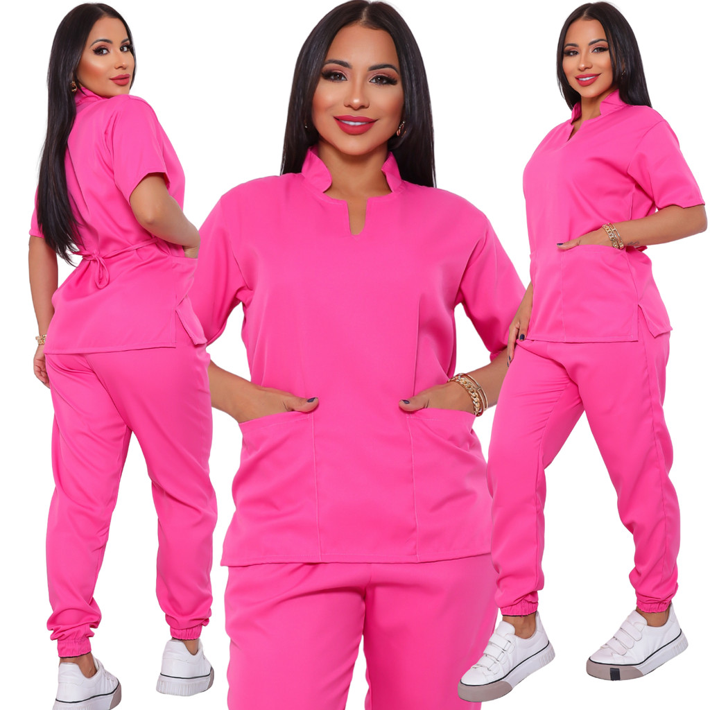 Pijama Cirúrgico Hospitalar Feminino Jogger Scrubs Gabardine Acinturado