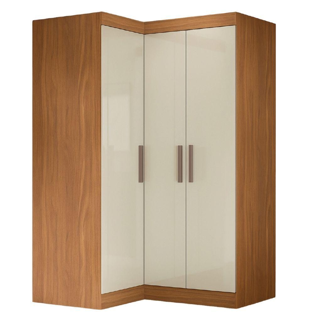 Quarto Modulado De Canto Madrid Com 3 Portas Maxel Madeirado/off White