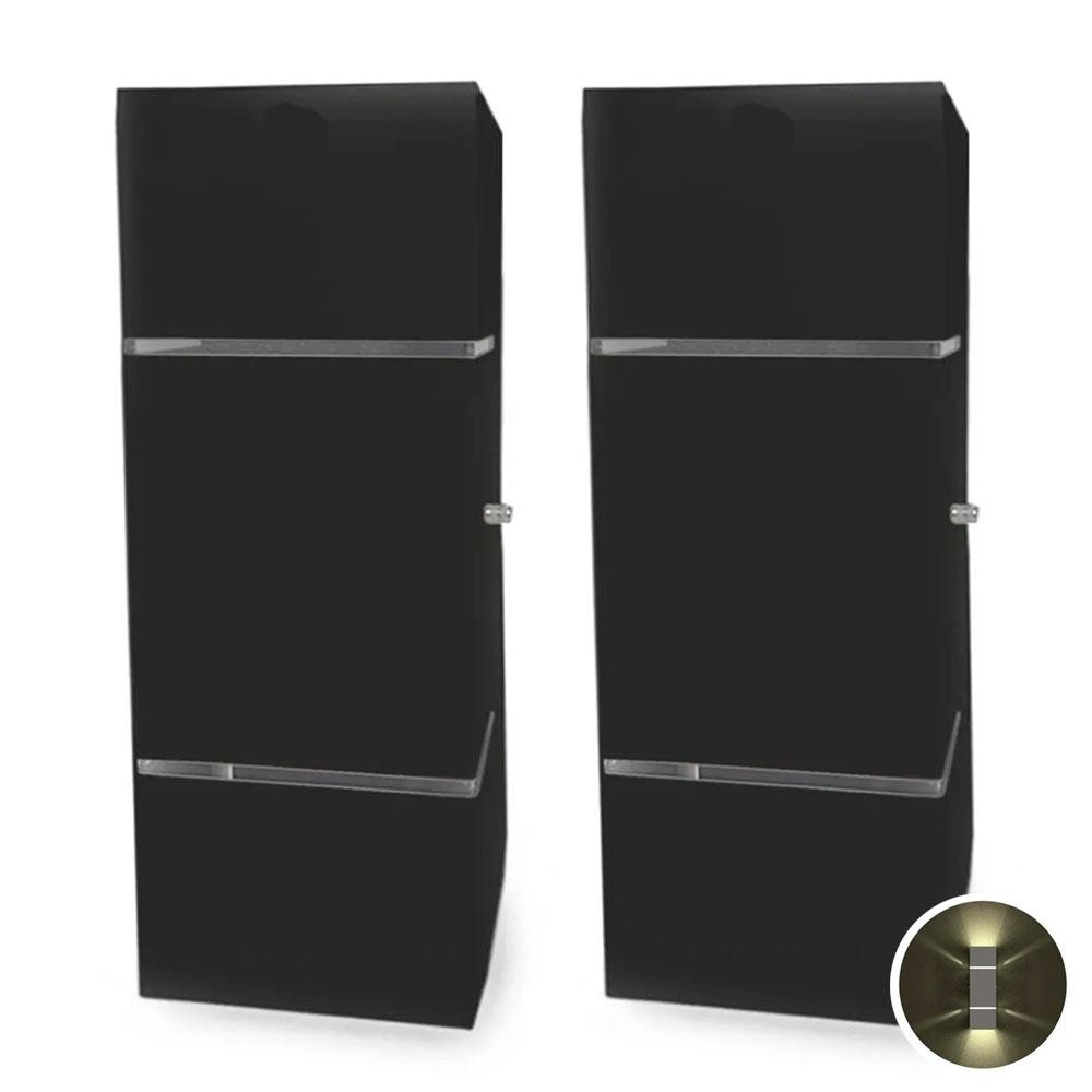 Kit com 2 Arandelas na cor Preta Retangular 2 Frisos 2 Focos Soquete E27 - Bivolt Externa Mf116