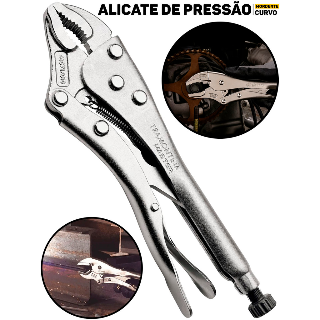 Alicate Tramontina Pressão 10" C/ Mordente Curvo Em Aço Carbono Ferramenta Profissional P/ Oficina