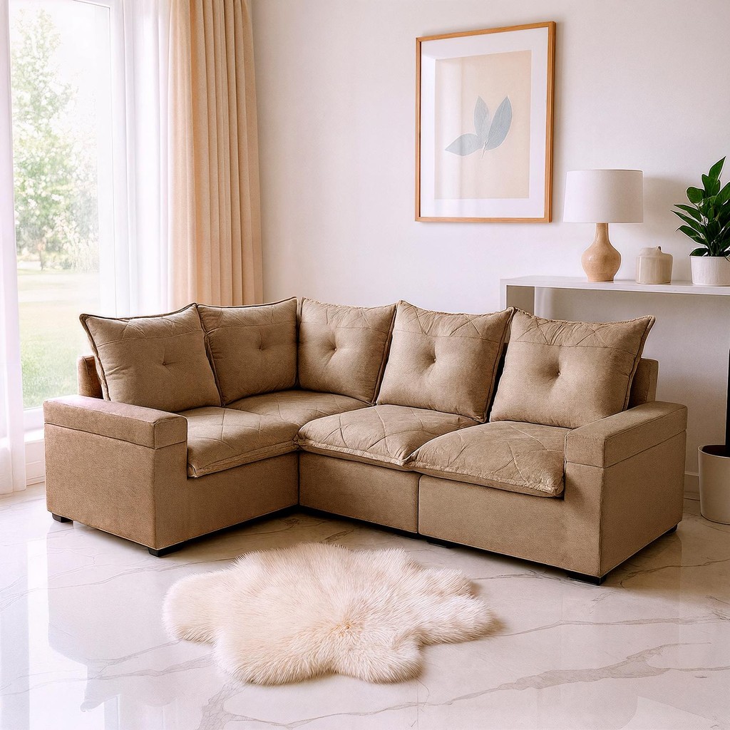 Sofá de Canto Retrátil Tera Gold 1,90x2,62m Bom Pastor em Oferta na Shopee