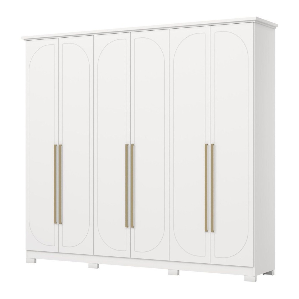 Detalhes do Guarda Roupa Casal Americano 6 Portas com Amortecimento 6 Gavetas com Usinagem Branco