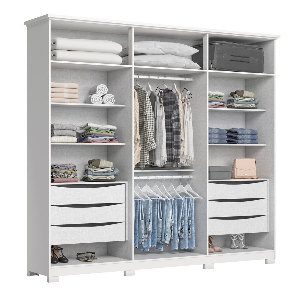 Detalhes do Guarda Roupa Casal Nova York 6 Portas com Amortecimento 6 Gavetas com Usinagem Espresso Móveis Branco