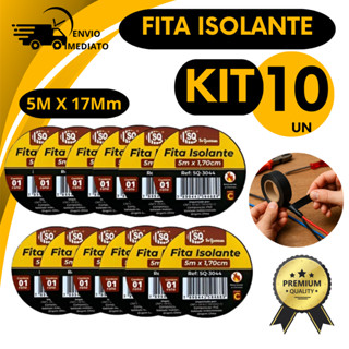 Kit 10 Unidades Fita Isolante Preta 5 Metros x 17mm Para Fios e Reparos Antichama Industrial em Oferta na Shopee
