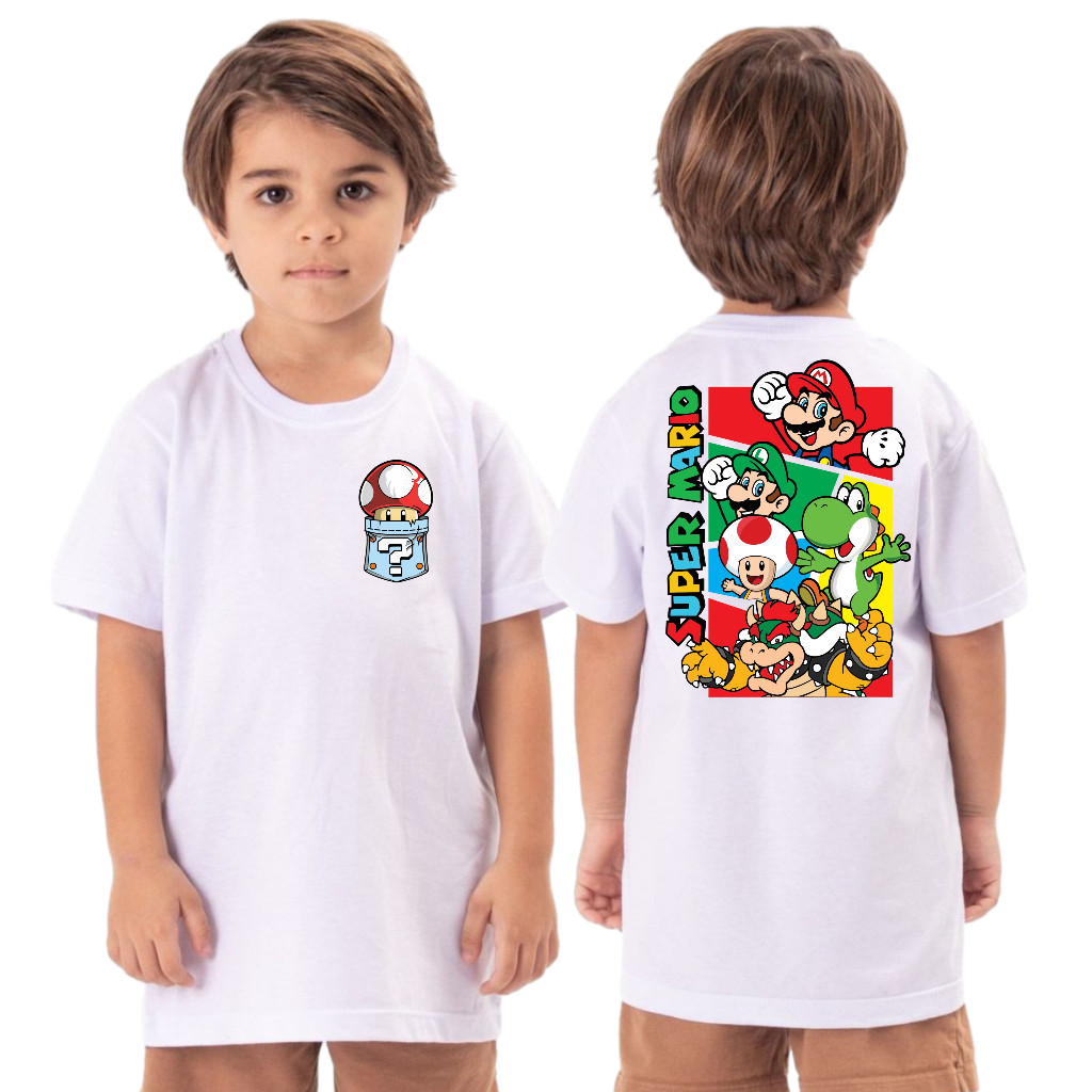 Camisa 30.1 Streetwear Camiseta Super Mario Manga Curta Algodão Moda Infantil