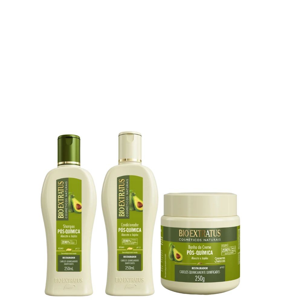 KIT Shampoo, Condicionador e Banho de Creme Pós Química 250ml  - Bio Extratus - Cabelos quimicamente tratados em Oferta na Shopee