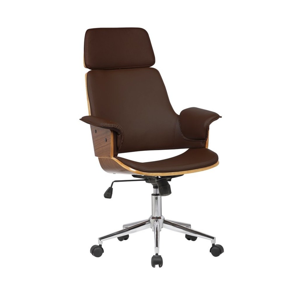 Cadeira de Escritório Presidente em Corino e Madeira Coimbra Marrom em Oferta na Shopee