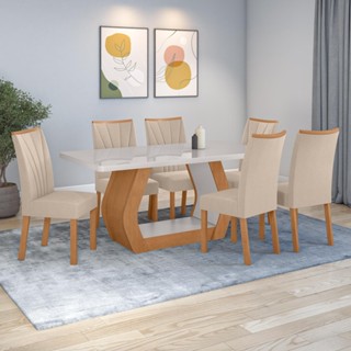 Conjunto Sala de Jantar Mesa Easy Tower 170x90cm MDF/Vidro com 6 Cad Confort Veludo Creme Amendo/off em Oferta na Shopee