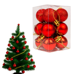 Kit 12 Bolas de Natal Vermelhas 3cm Foscas Brilhantes e Glitter Decoração Natalina