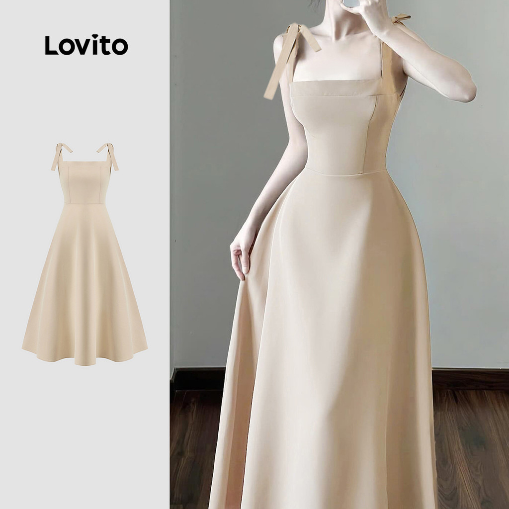 Lovito Elegante Vestido Liso Com Cadarço Vestido De Verão/primavera Para Mulhere
