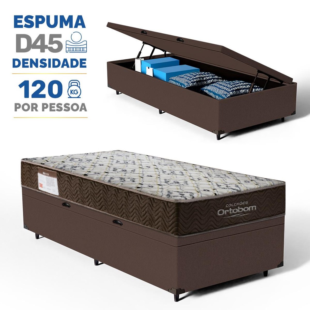 Box Baú com Colchão de Espuma D45 Ortobom Iso 150 Solteiro em Oferta na Shopee