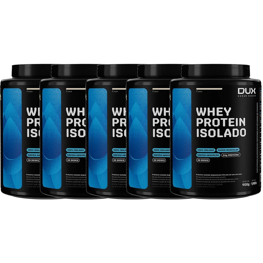 Kit 5X Whey Protein Isolado - 900g Coco - Dux Nutrition