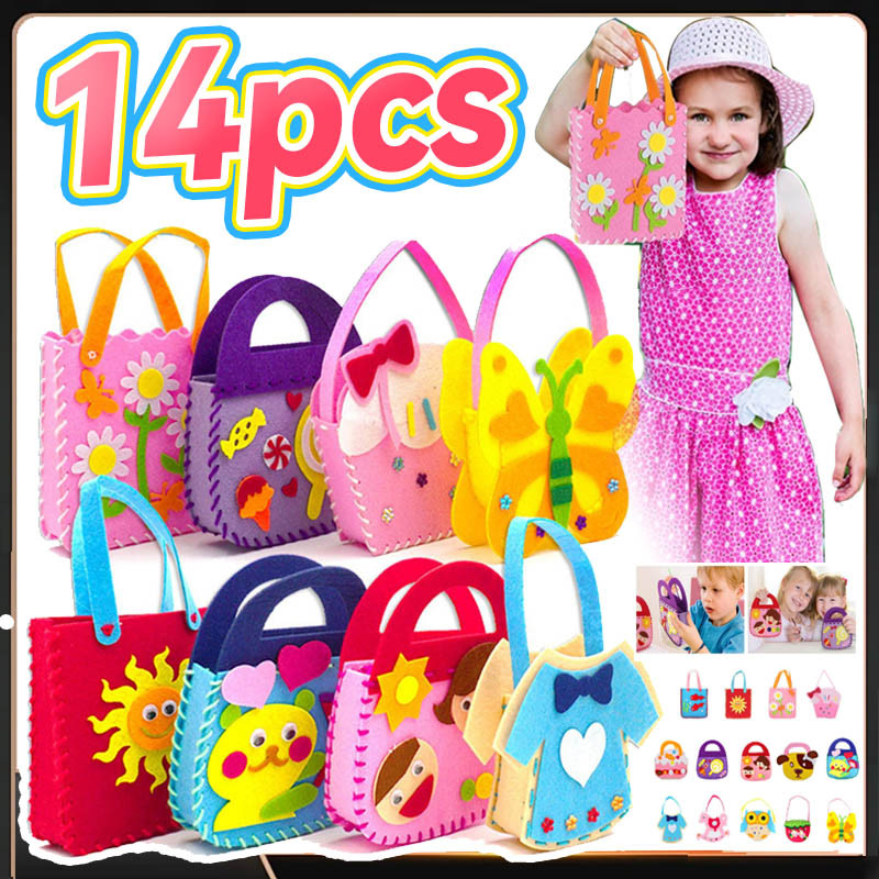 14 Costura Infantil Bolsas Pré-escolar Montessori Artesanato Kit Costura Infantil DIY Feltro p/Crianças Costura em Oferta na Shopee
