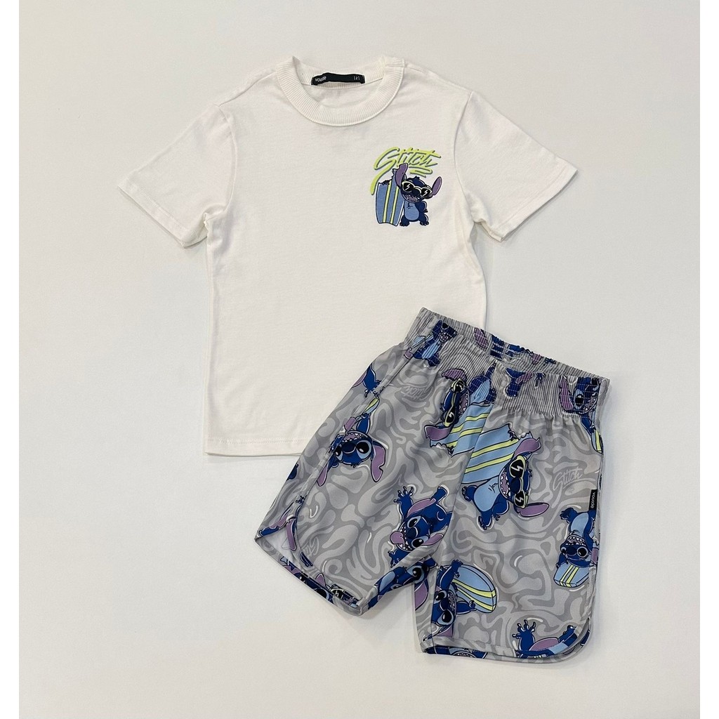 Conjunto Infantil Stitch Camiseta Branca e Bermuda Estampada Disney Moda Infantil Youccie