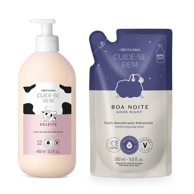 Oboticário Cuide-se Bem Loção Corporal Deleite 400ml + Refil Boa Noite 350ml presente em oferta feminino uso dia a dia