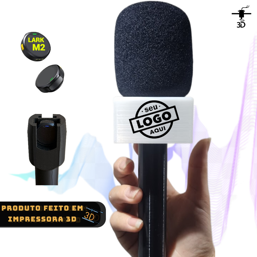 Bastão para Microfone Lapela Redondo Lark M2  Canopla Personalizada Suporte Adaptador Feito em Impressora 3d