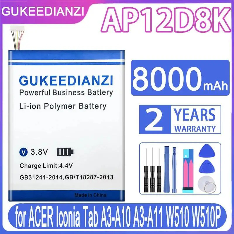 Bateria Estável 8000mAh Da Tabuleta De AP12D8K Para Acer Iconia Tab A3-A10 A11 W510 W510P