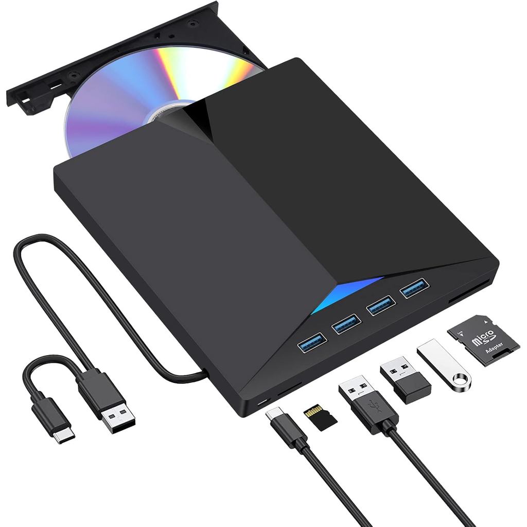 Gravador/Leitor Externo de DVD/CD RW USB 3.0 Tipo-C para Laptop, MacBook Pro/Air, iMac, PC com Windows, Plug and Play DO