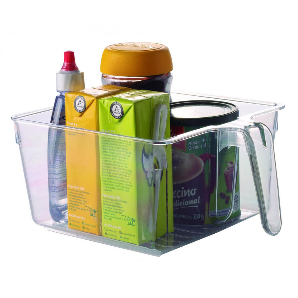 Organizador de Geladeira Multiuso com Pegador Grande 3,8 Litros Transparente Plasutil