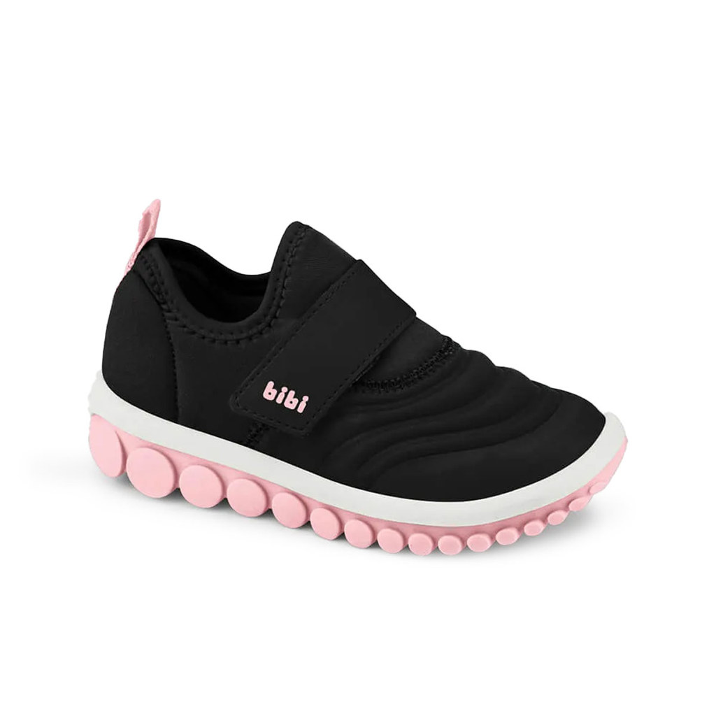 Tênis Infantil Feminino Preto e Rosa com Velcro para Escola Bibi Roller 2.0