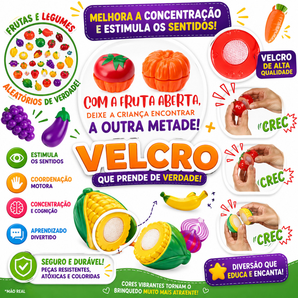 Comidinhas de Brinquedo Infantil Velcro Cortar Frutas Legumes — imagem 2 de 2