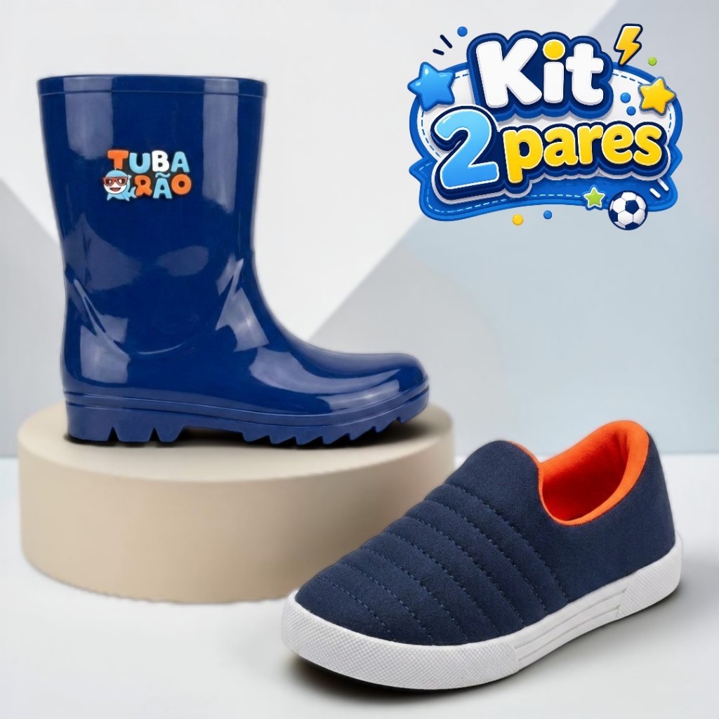 Kit 2 Pares Galocha Cano Alto e Calce Fácil Infantil Menino Divertida e Confortável