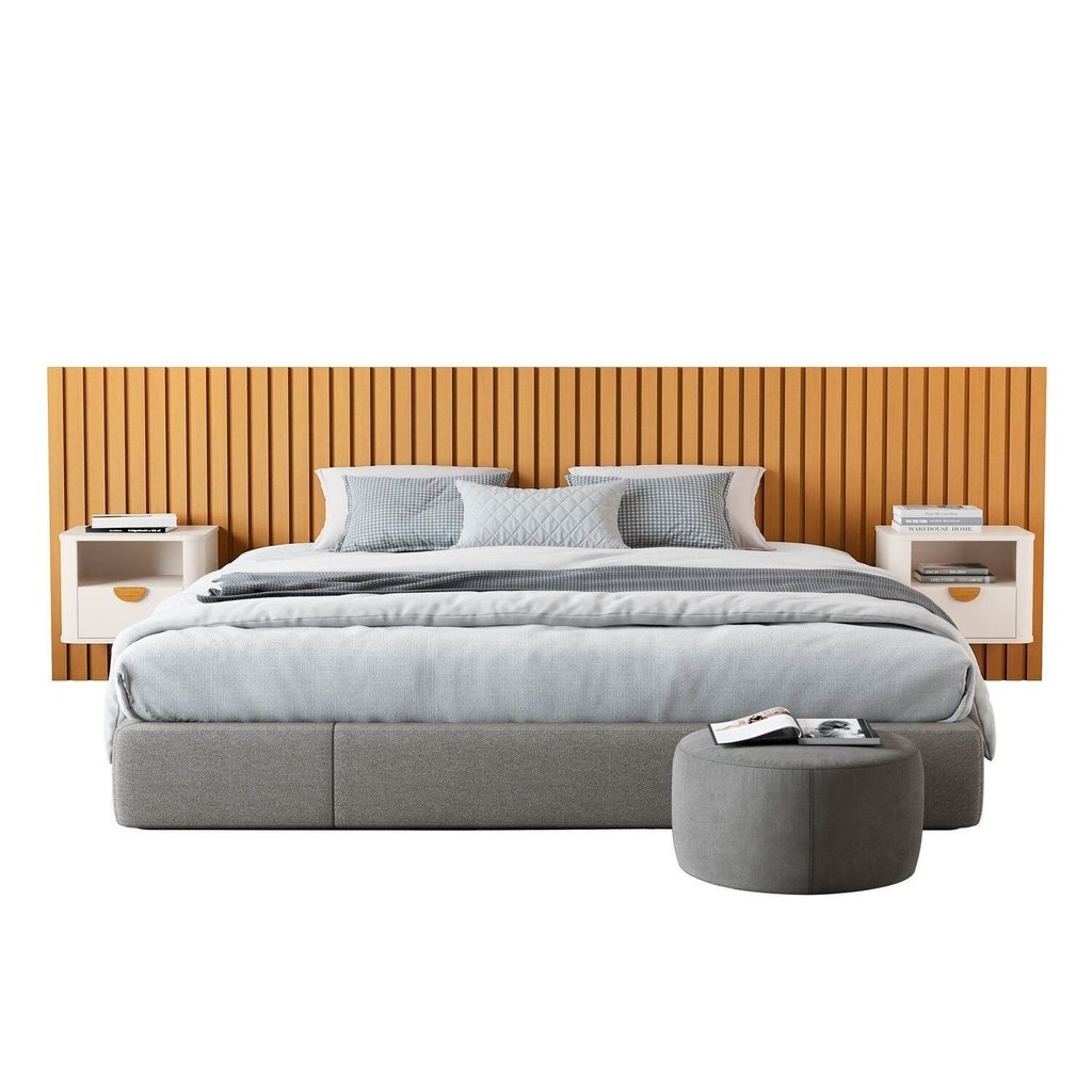 Ripada Maracá King com 2 Mesas de Cabeceira Buriti Bege Offwhite Off White