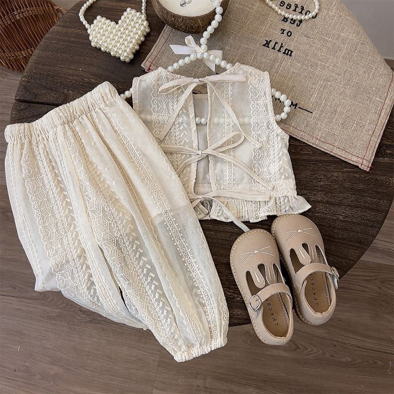Terno De Verão Para Meninas , Novo Coágulo Infantil Da Moda Novas Roupas Infantis Estilo Ocidental Colete De Bebê Calças