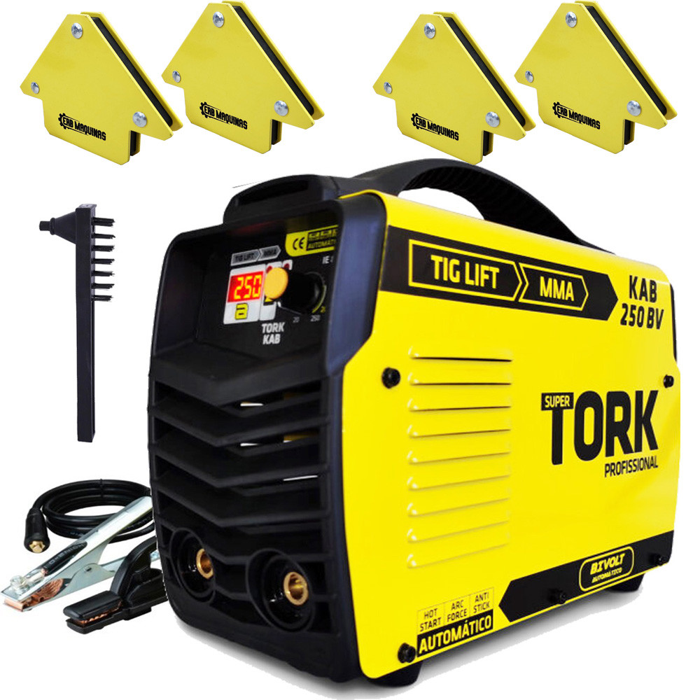 Máquina de Solda Inversora Kab 250 Bivolt MMA Tig Lift Super tork  e 4 Esquadros 10kg Erb Maquinas