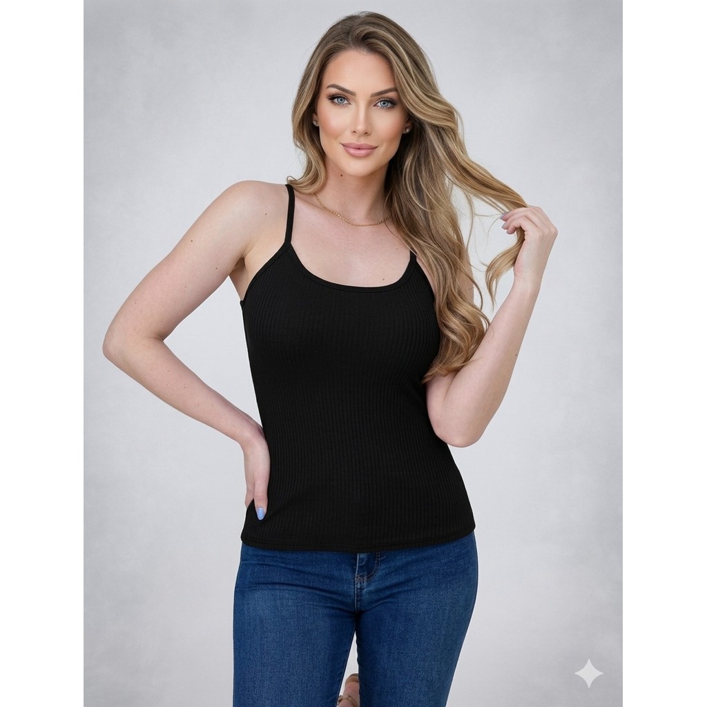 blusa blusinha feminina alça regata canelada elastano conforto top lançamento