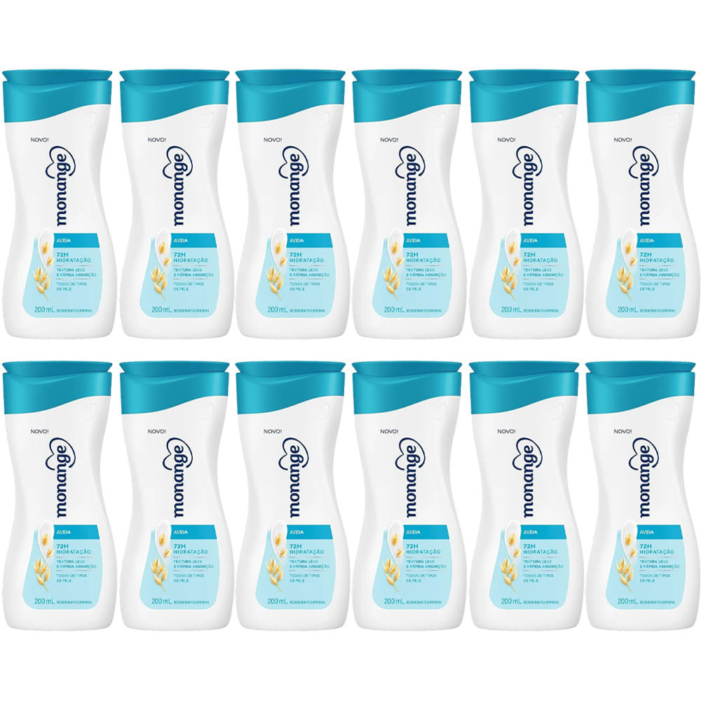 kit Creme Hidratante Corporal Monange Iogurte Com Aveia 200ml - 12 Unidades