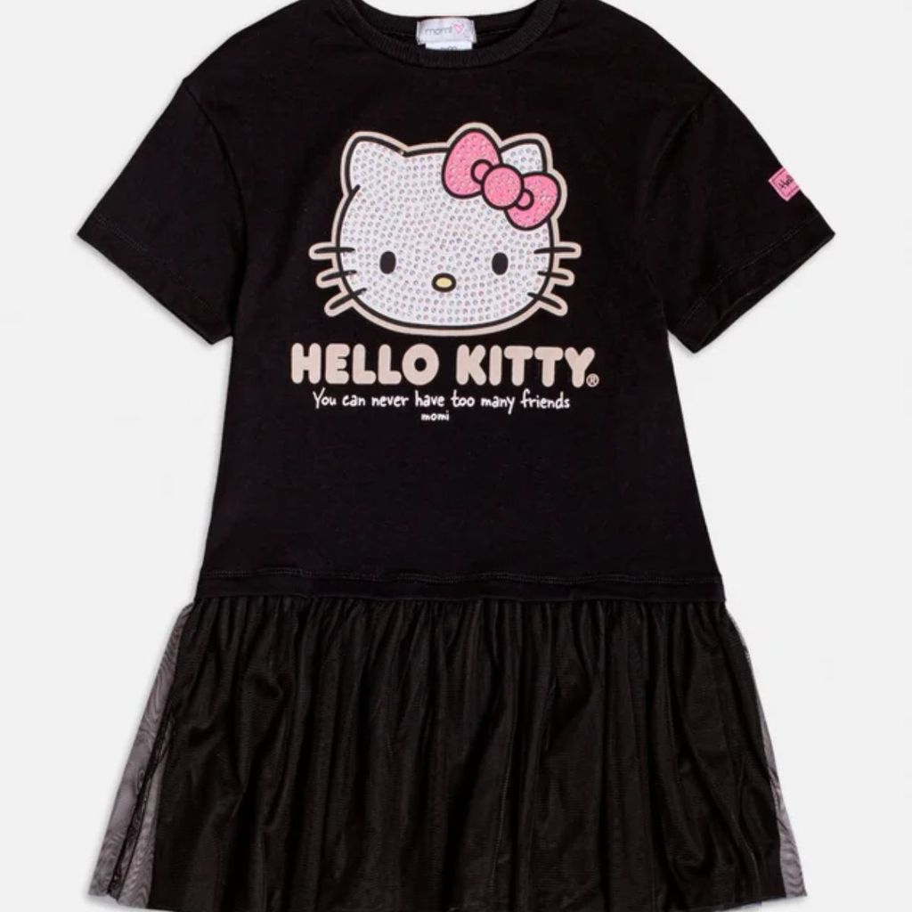 Vestido Infantil Feminino Momi Hello Kitty Moletom e Saia Tule Preto
