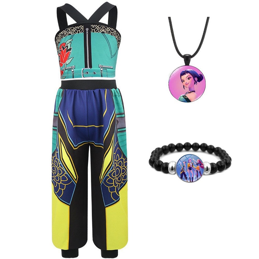 Fantasia de Caçadora de Demônios Zoey para Halloween, Fantasia de Cantora Pop para Meninas, Conjunto de 2 Peças para Fes