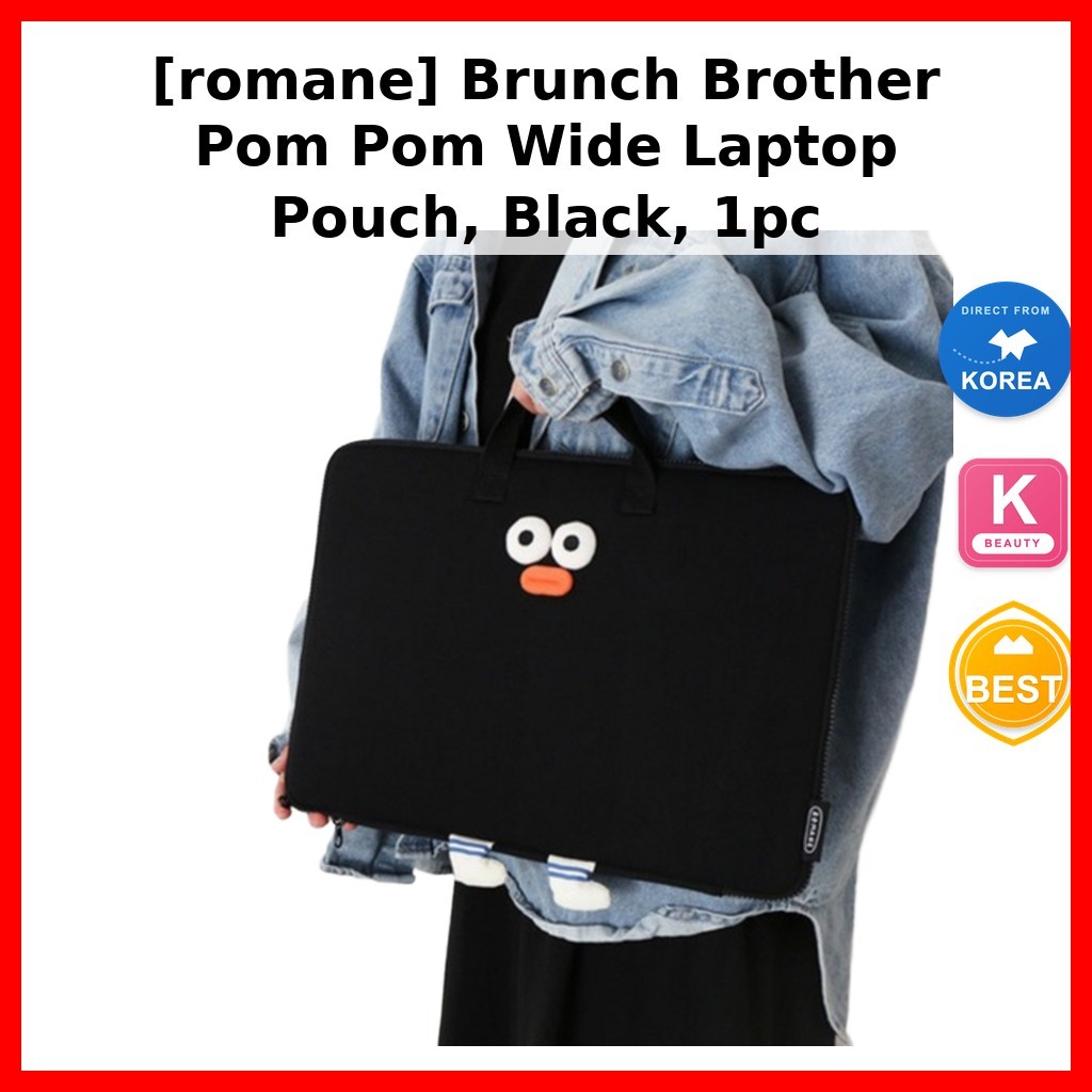 [romane] Bolsa Larga Para Laptop Brunch Brother Pom , Preta , 1 Unidade/Coreana/Design Da Seoul Life