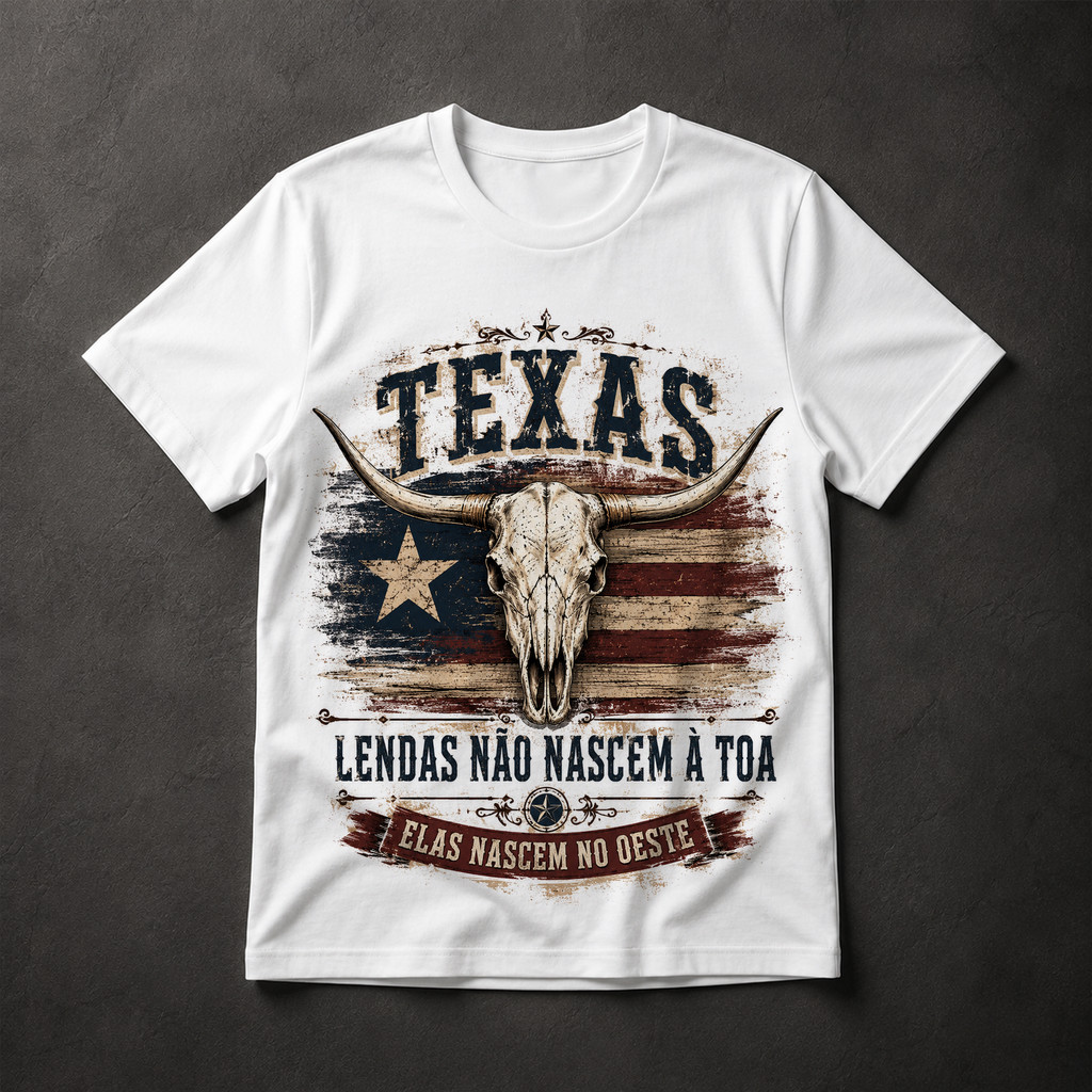 Camiseta Texas Longhorn Country Faroeste Rodeio Masculina Estampa Vintage Western