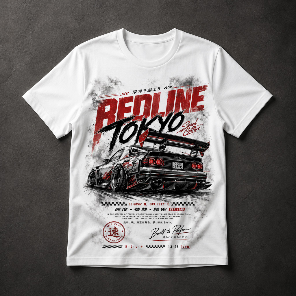 Camiseta Redline Tokyo Speed Culture Carro Esportivo Tuning Manga Curta