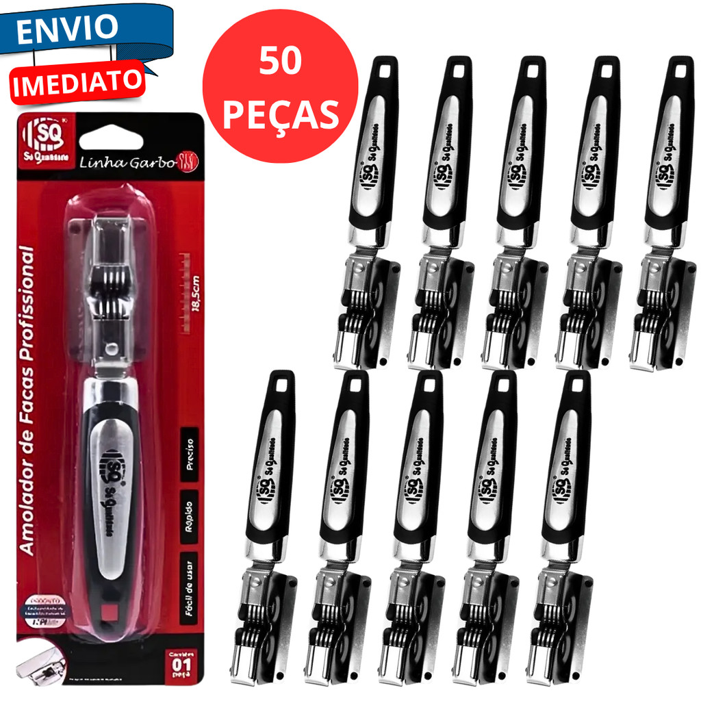 Kit 50 Afiador Amolador Manual Multifuncional Facas Facão Tesoura Portátil Aco Inox Profissional