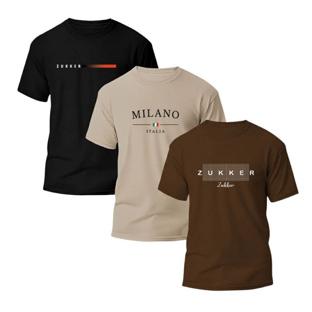Kit 3 Camisetas Masculinas Estampadas Algodão Slim Fit Milano Streetwear Estilo Europeu Gola Redonda Premium
