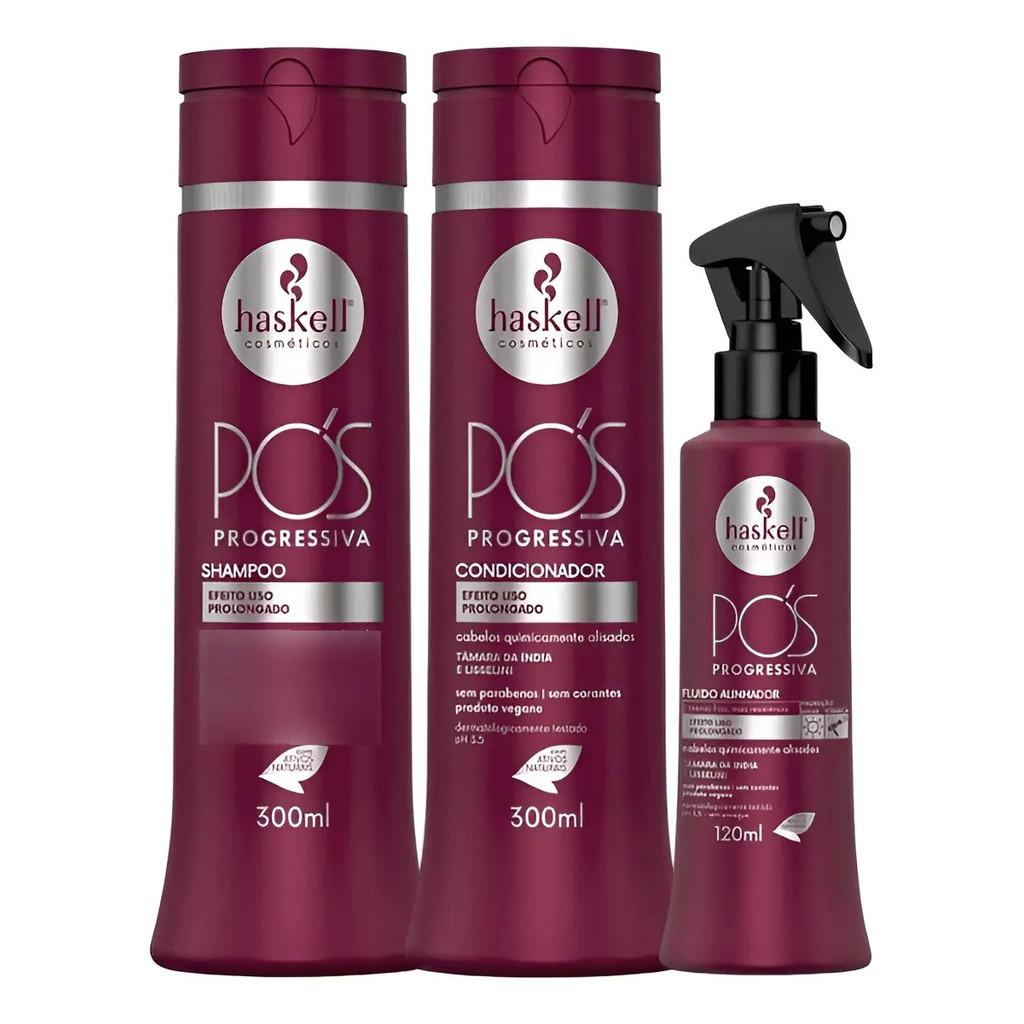 Kit Haskell Pós Progressiva Shampoo Cond Fluido 300ml Liso