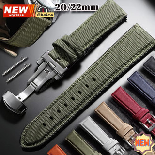 Pulseira de Relógio de Nylon e Couro Impermeável de 20mm 22mm com Fecho Borboleta e Fivela de Pino L5MN