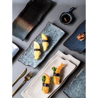 Prato de Sushi estilo japonês retangular cerâmica Sashimi placa plana criativa talheres Irregular longo comercial placa 