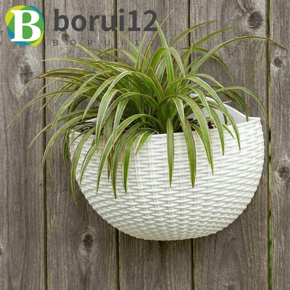 Vaso De Flores Suspenso BORUIB , Cesta Decorativa De Suspensão De Parede Meio Redonda , Tecelagem De Vime De Plástico